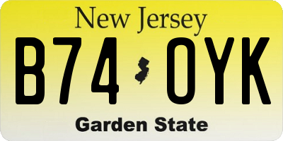 NJ license plate B74OYK