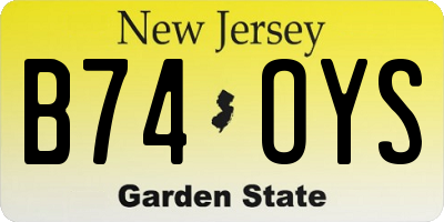 NJ license plate B74OYS