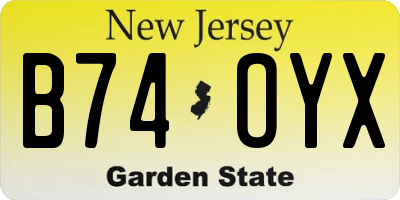 NJ license plate B74OYX