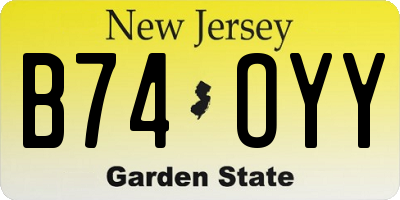 NJ license plate B74OYY