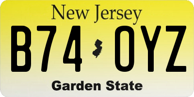 NJ license plate B74OYZ