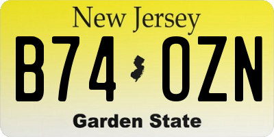 NJ license plate B74OZN