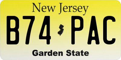 NJ license plate B74PAC