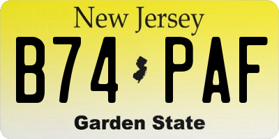 NJ license plate B74PAF