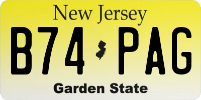 NJ license plate B74PAG