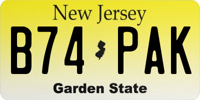 NJ license plate B74PAK