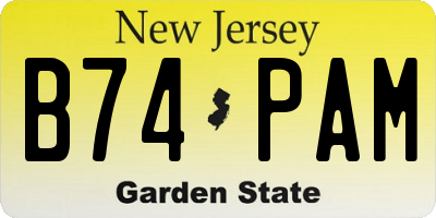 NJ license plate B74PAM