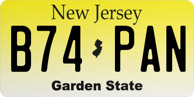 NJ license plate B74PAN