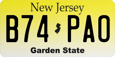 NJ license plate B74PAO