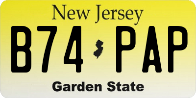 NJ license plate B74PAP