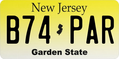 NJ license plate B74PAR