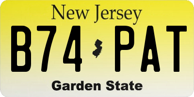 NJ license plate B74PAT