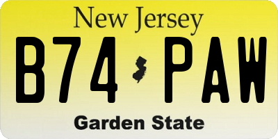 NJ license plate B74PAW
