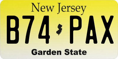 NJ license plate B74PAX