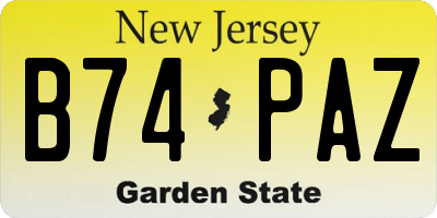 NJ license plate B74PAZ