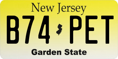 NJ license plate B74PET