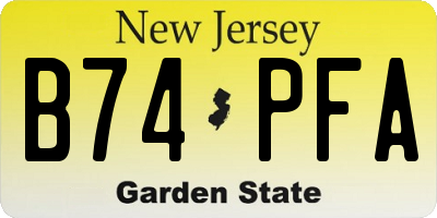 NJ license plate B74PFA