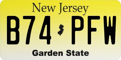 NJ license plate B74PFW