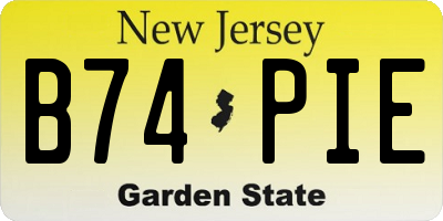NJ license plate B74PIE