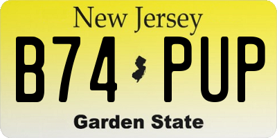 NJ license plate B74PUP