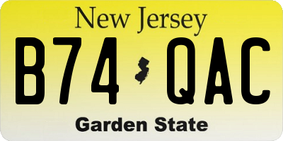 NJ license plate B74QAC