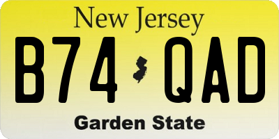 NJ license plate B74QAD