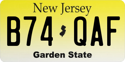 NJ license plate B74QAF