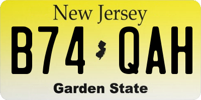 NJ license plate B74QAH