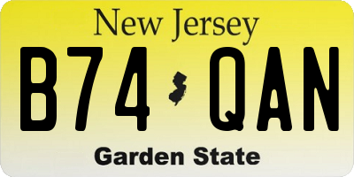 NJ license plate B74QAN