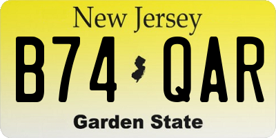 NJ license plate B74QAR