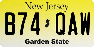 NJ license plate B74QAW