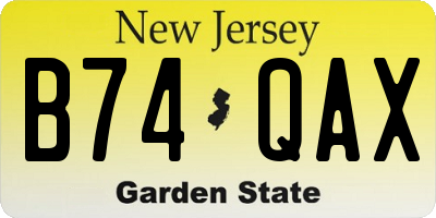 NJ license plate B74QAX
