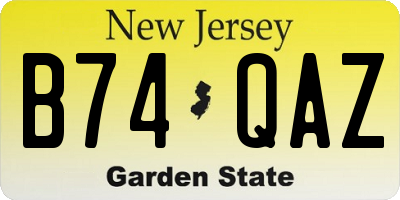 NJ license plate B74QAZ
