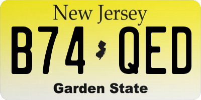 NJ license plate B74QED