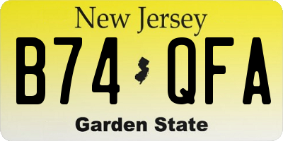 NJ license plate B74QFA