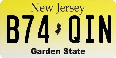 NJ license plate B74QIN