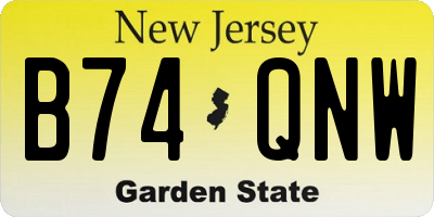 NJ license plate B74QNW