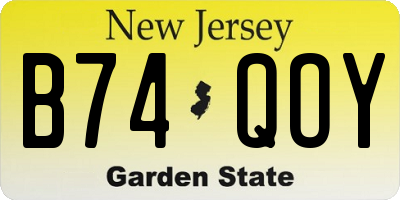 NJ license plate B74QOY