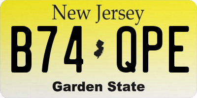 NJ license plate B74QPE