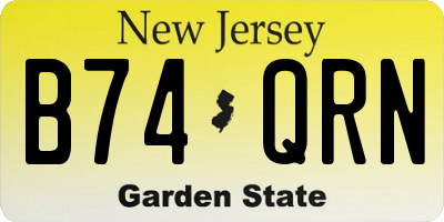 NJ license plate B74QRN
