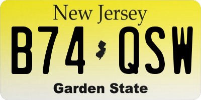 NJ license plate B74QSW