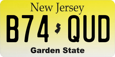 NJ license plate B74QUD