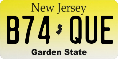NJ license plate B74QUE
