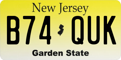 NJ license plate B74QUK