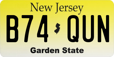 NJ license plate B74QUN
