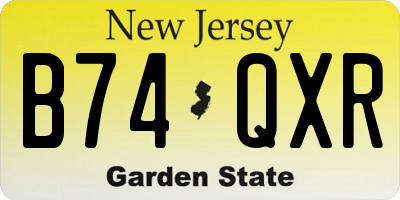 NJ license plate B74QXR