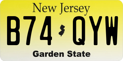 NJ license plate B74QYW