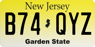 NJ license plate B74QYZ