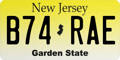NJ license plate B74RAE
