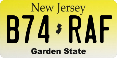 NJ license plate B74RAF